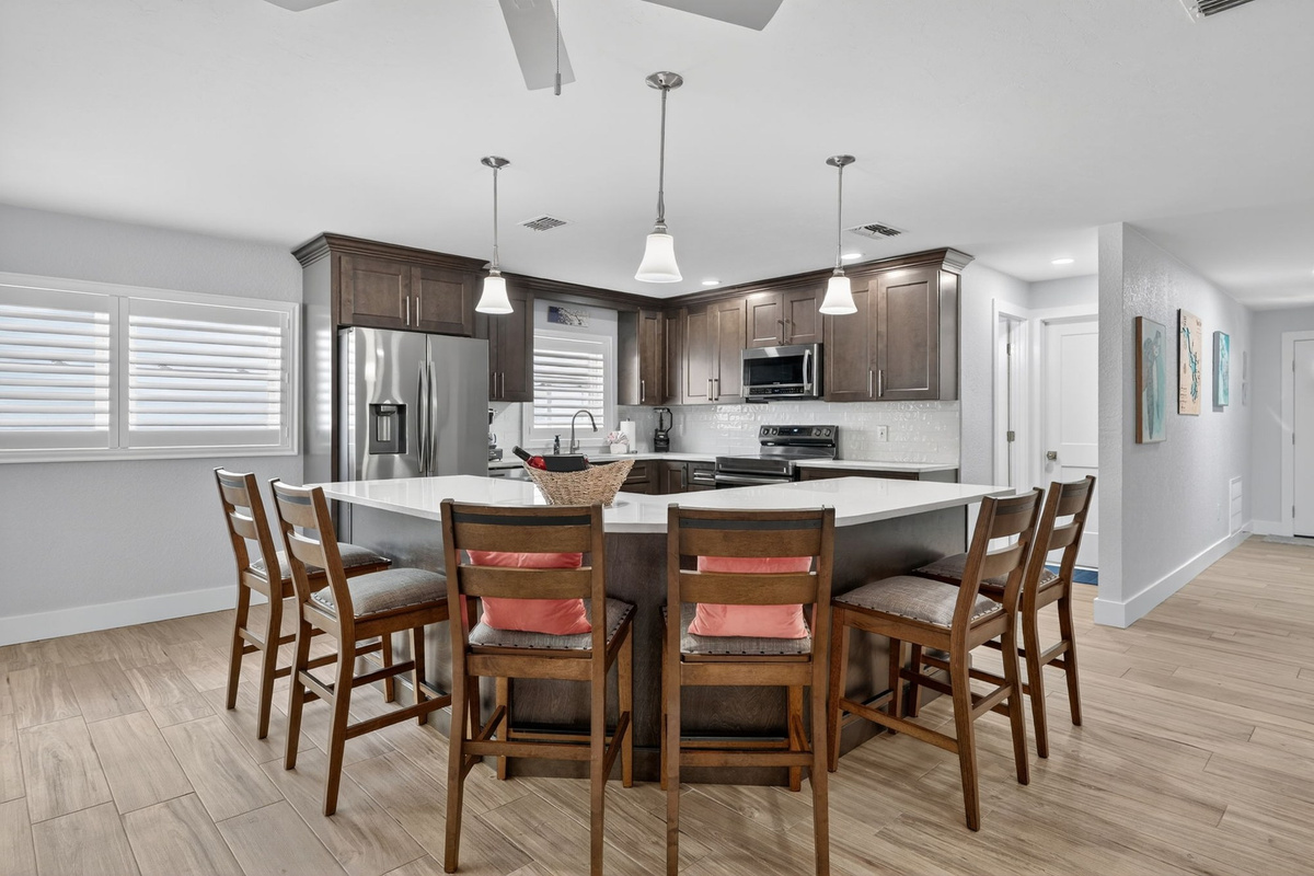 Open-concept kitchen and dining area