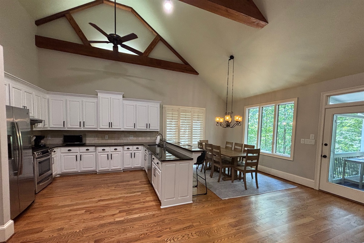 Fully Stocked Kitchen & Plenty of seating at the Dining Table