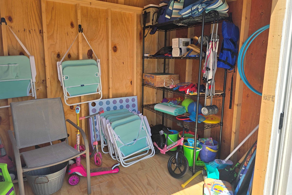 Beach chairs and toys are available in the shed for your use!