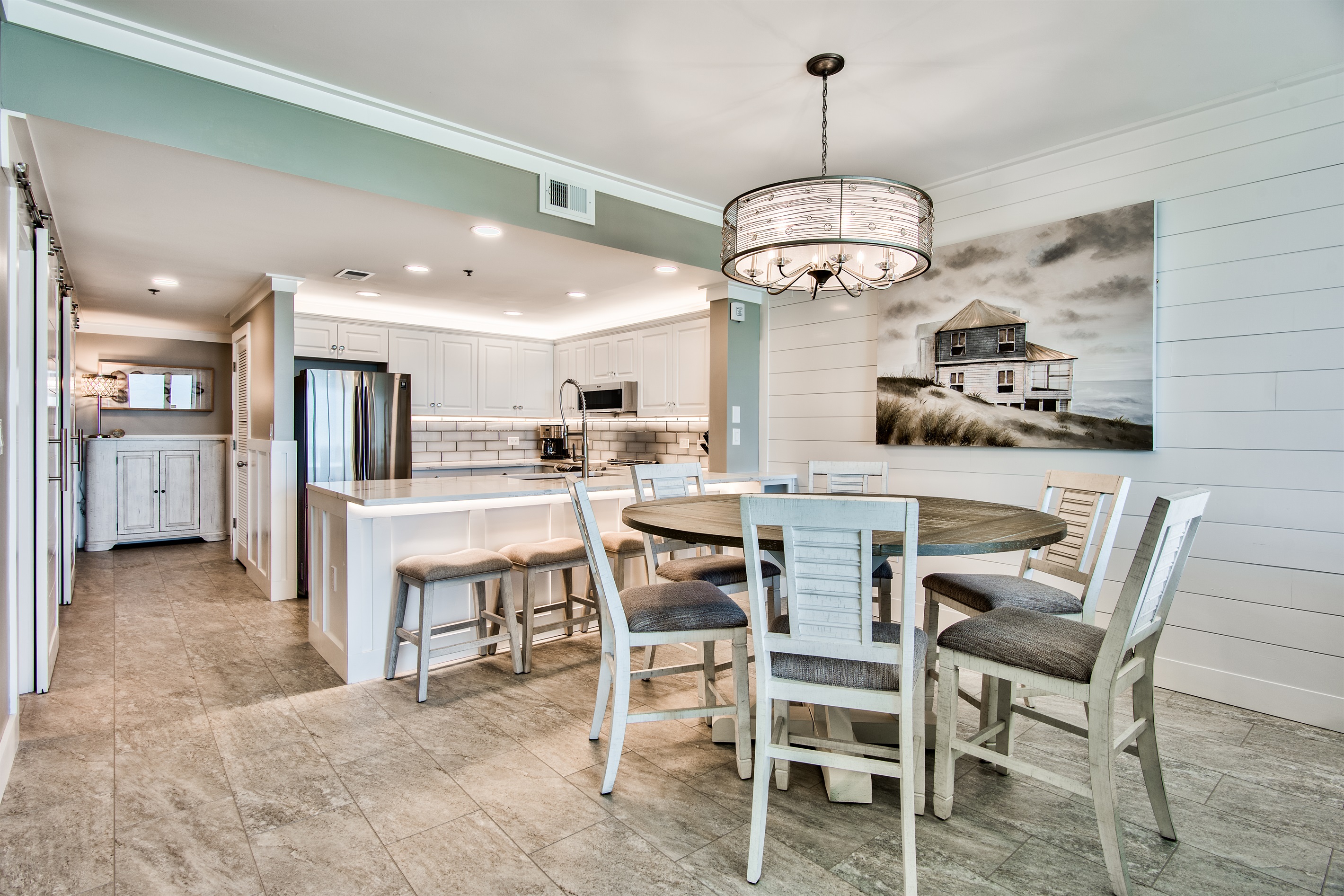 Dining area with custom artwork