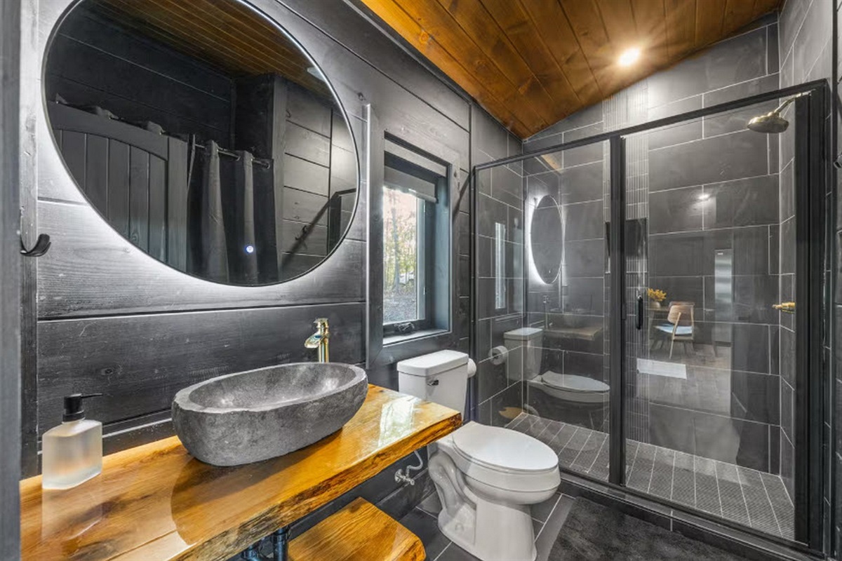 Modern, tiled bathroom
