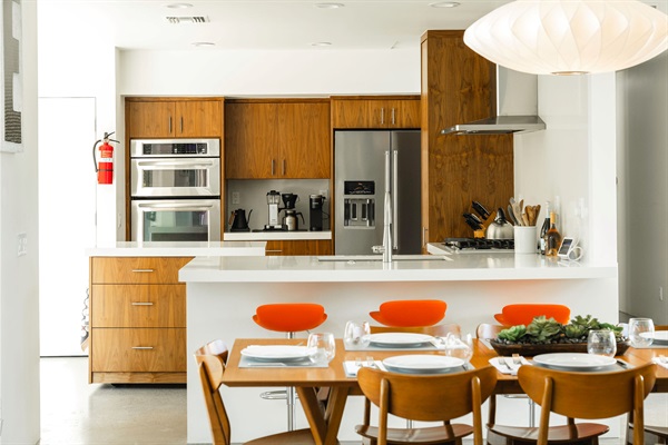 Stocked kitchen with coffee bar