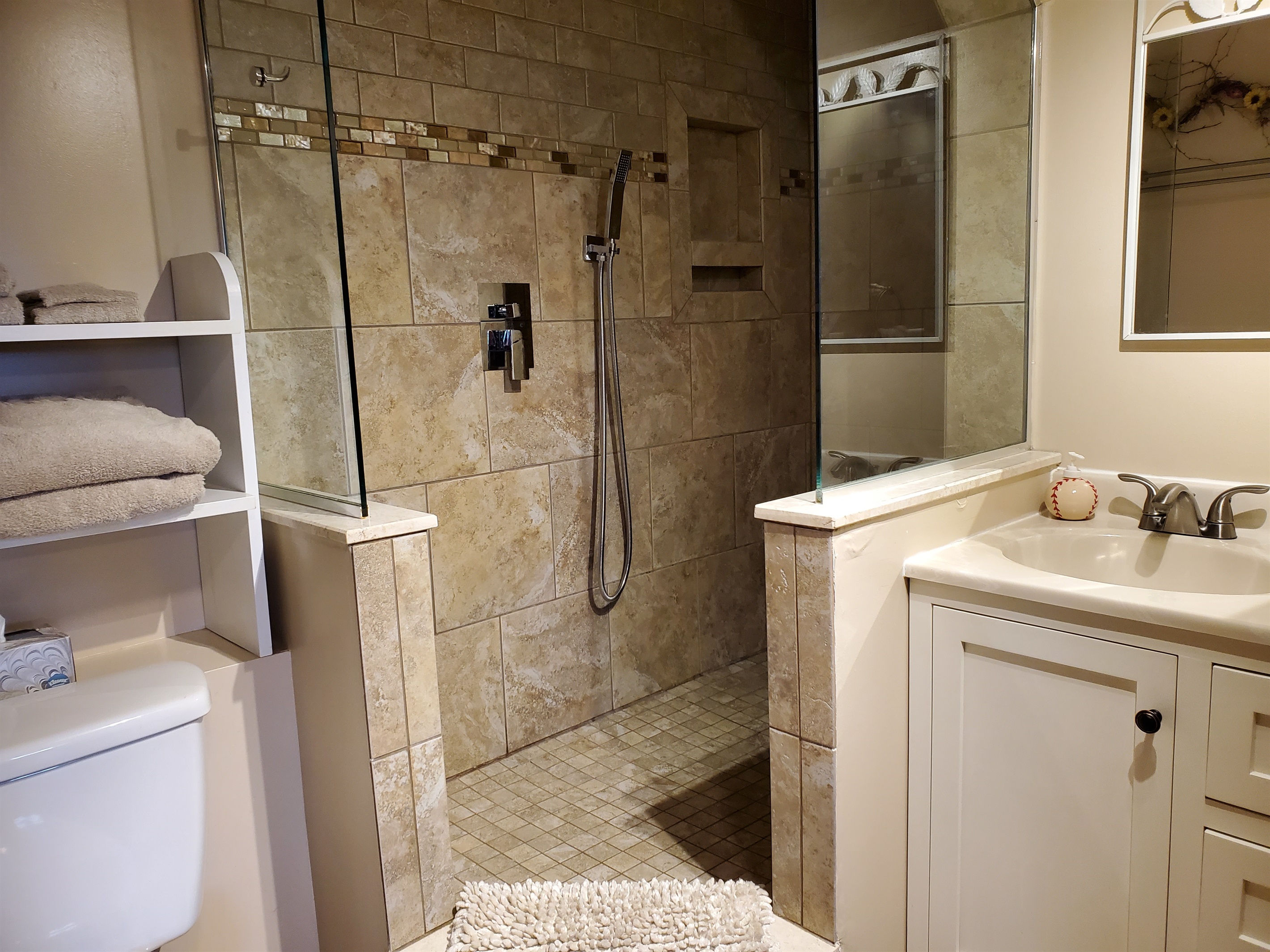 Renovated bath with shower
