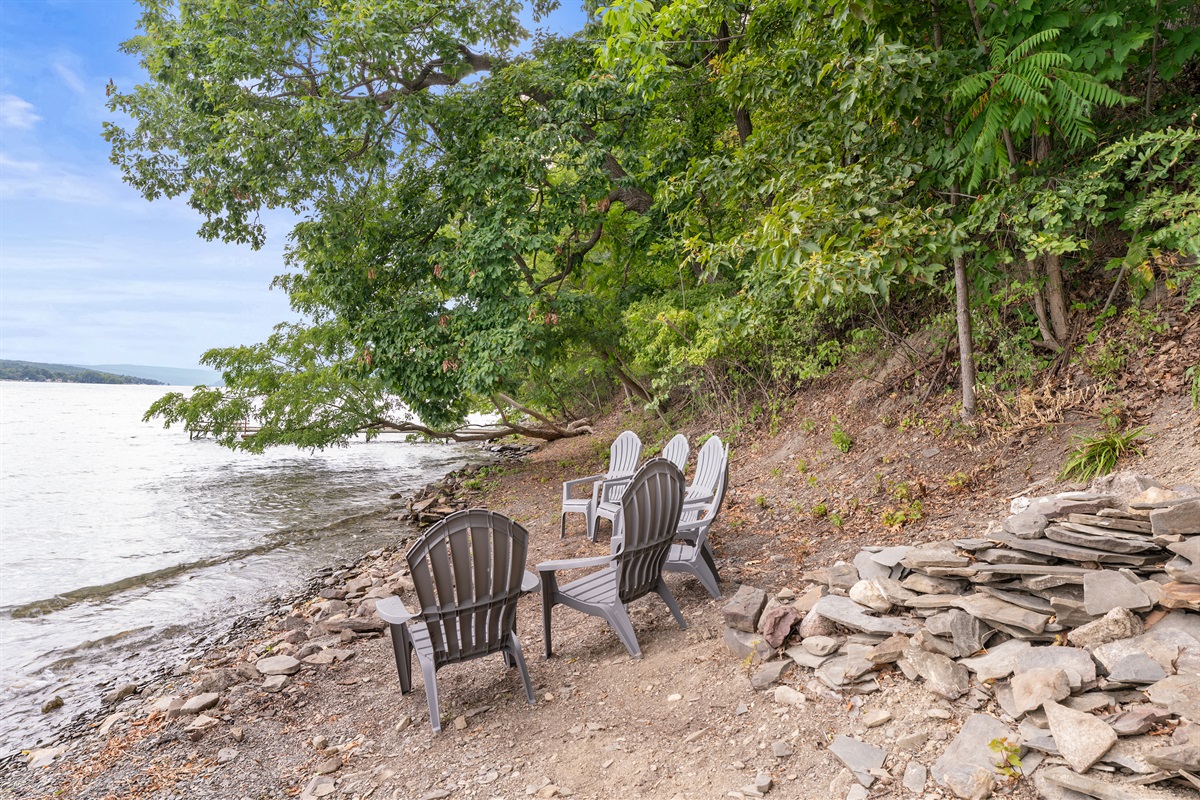 Relax by the water’s edge with Adirondack seating, perfect for sunsets, conversations, and lake breezes.