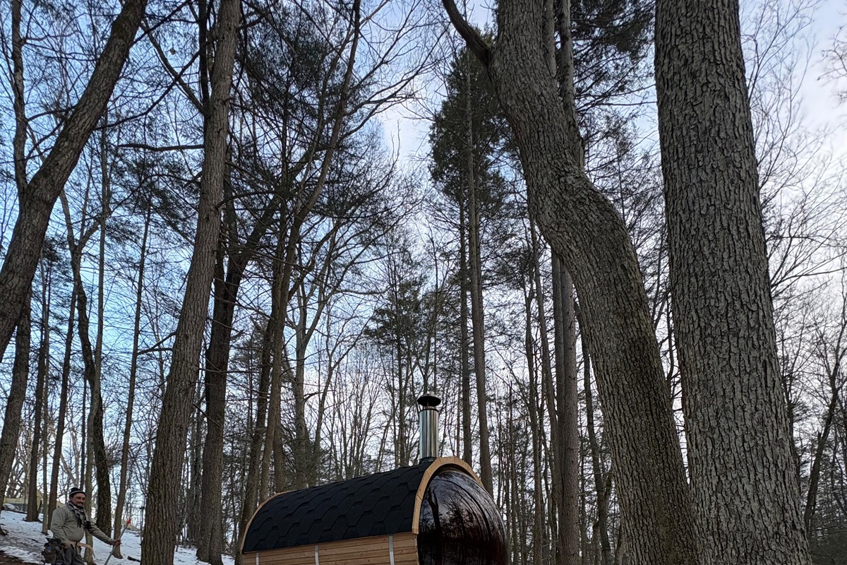 Wood fire Sauna in the woods overlooking creek