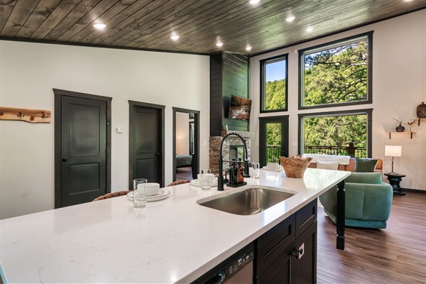 Large island seating perfect for cooking, dining, and gathering together.