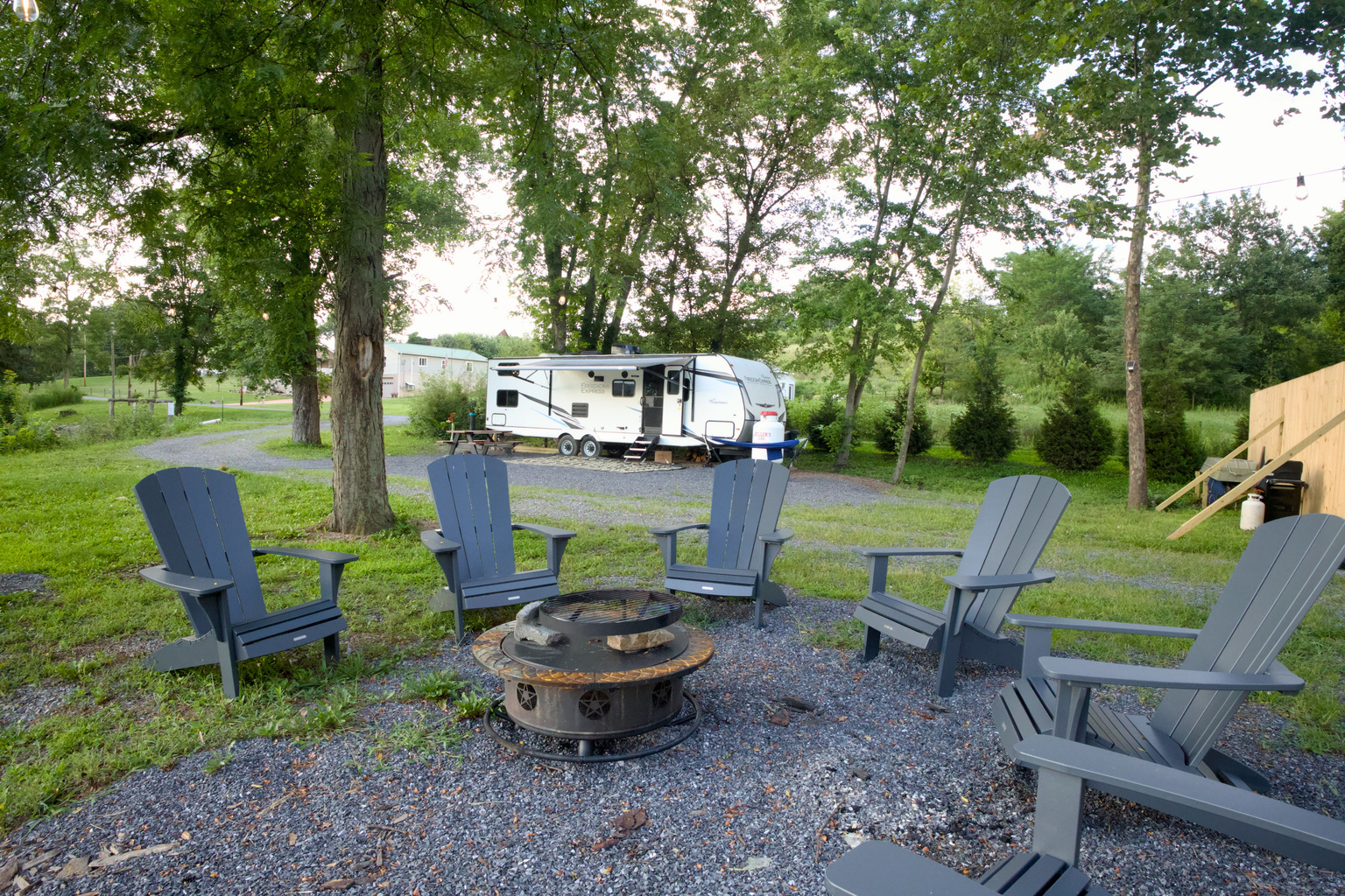 Your glamping site. A driveway to the rest of the campground does split it this space but for the most part, it's very quiet.