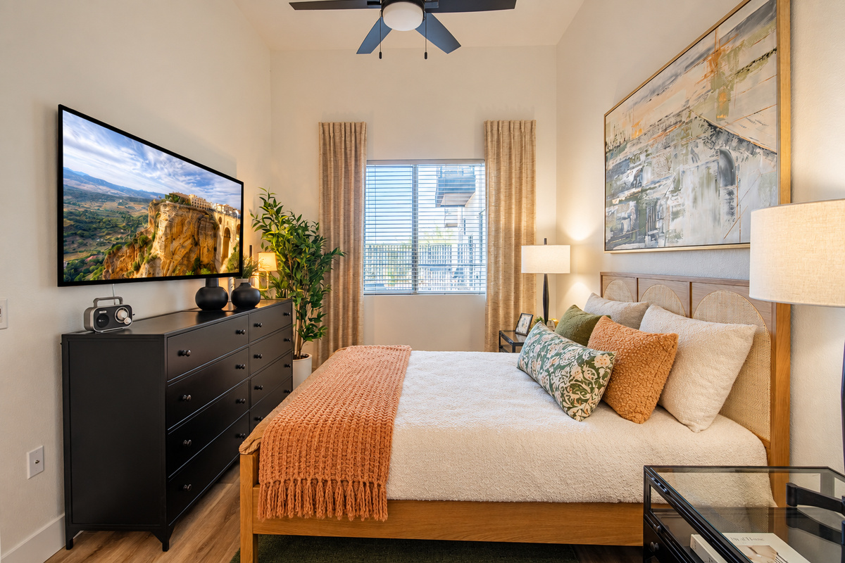 Sleep in comfort in the modern bedroom featuring soft linens, and a relaxing, quiet environment.