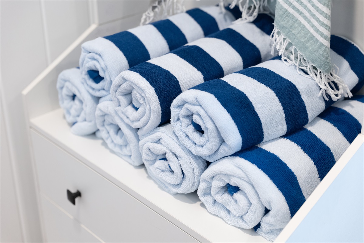 Plenty of beach towels ready for sun-soaked days