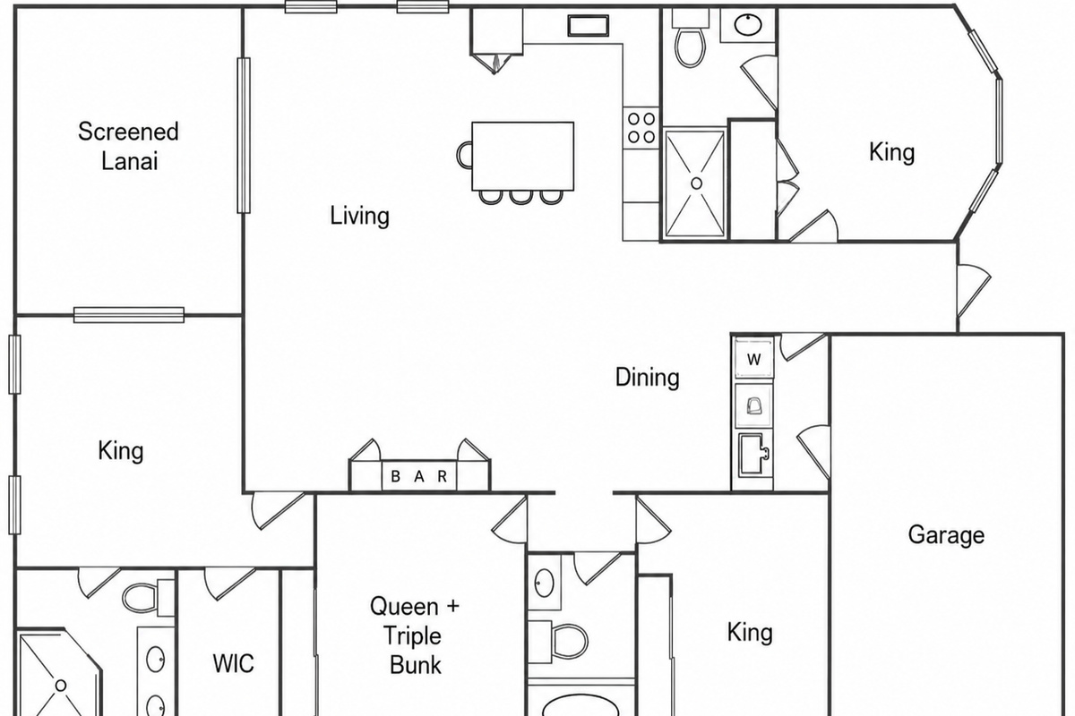 Open floor plan and single story