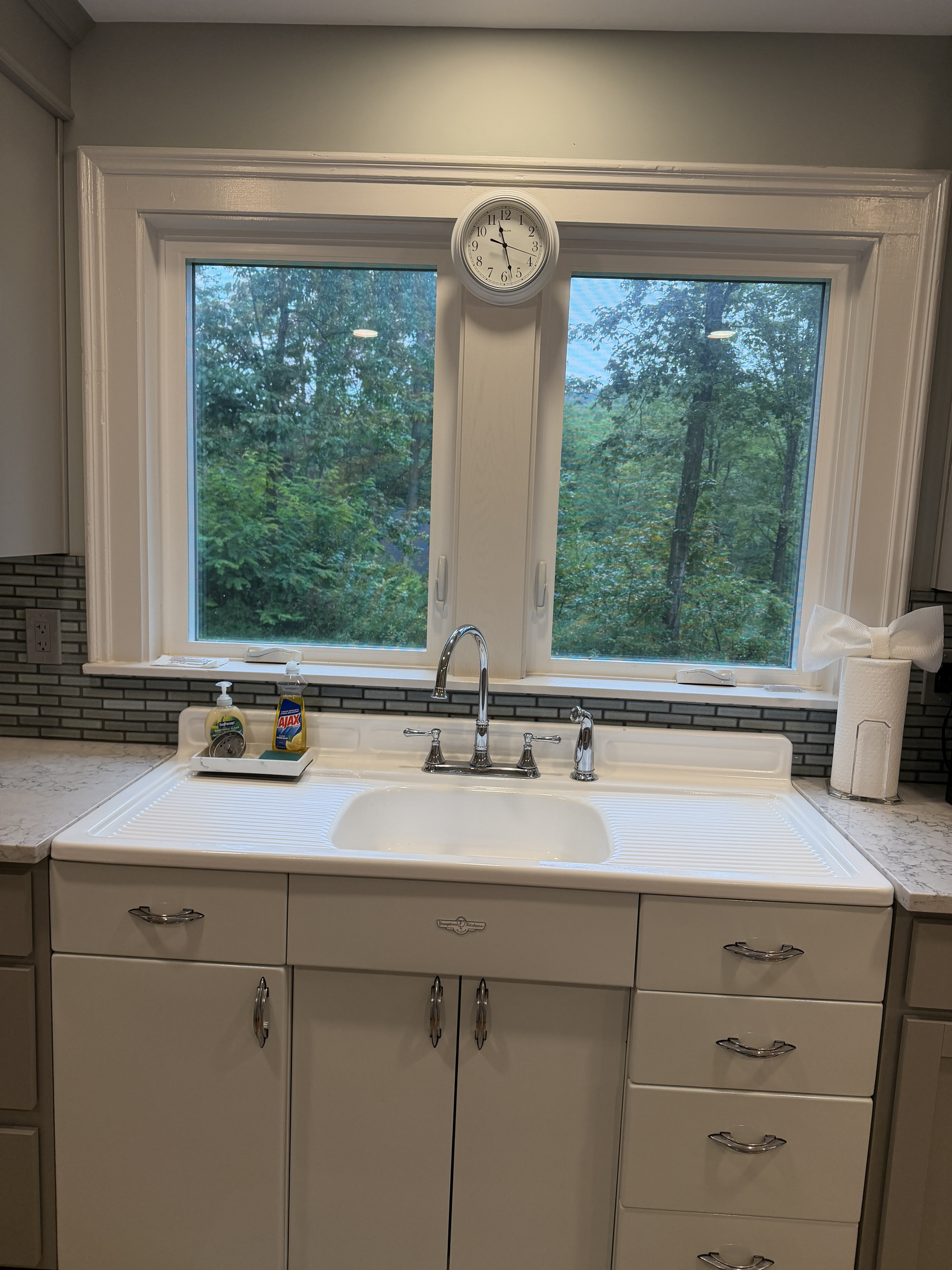 Original Farmhouse sink in modern kitchen