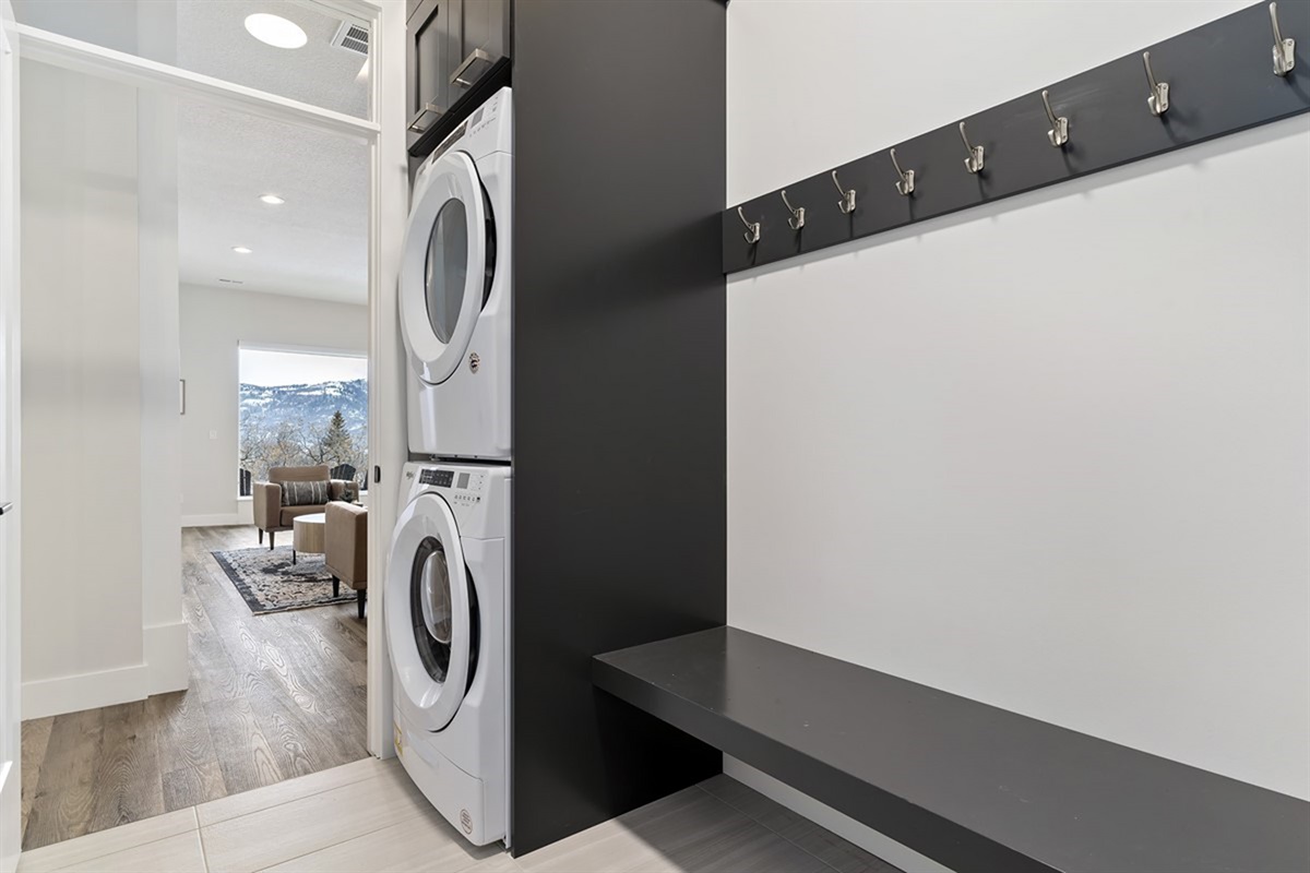 In-home laundry with stacked washer and dryer for added convenience during your stay.