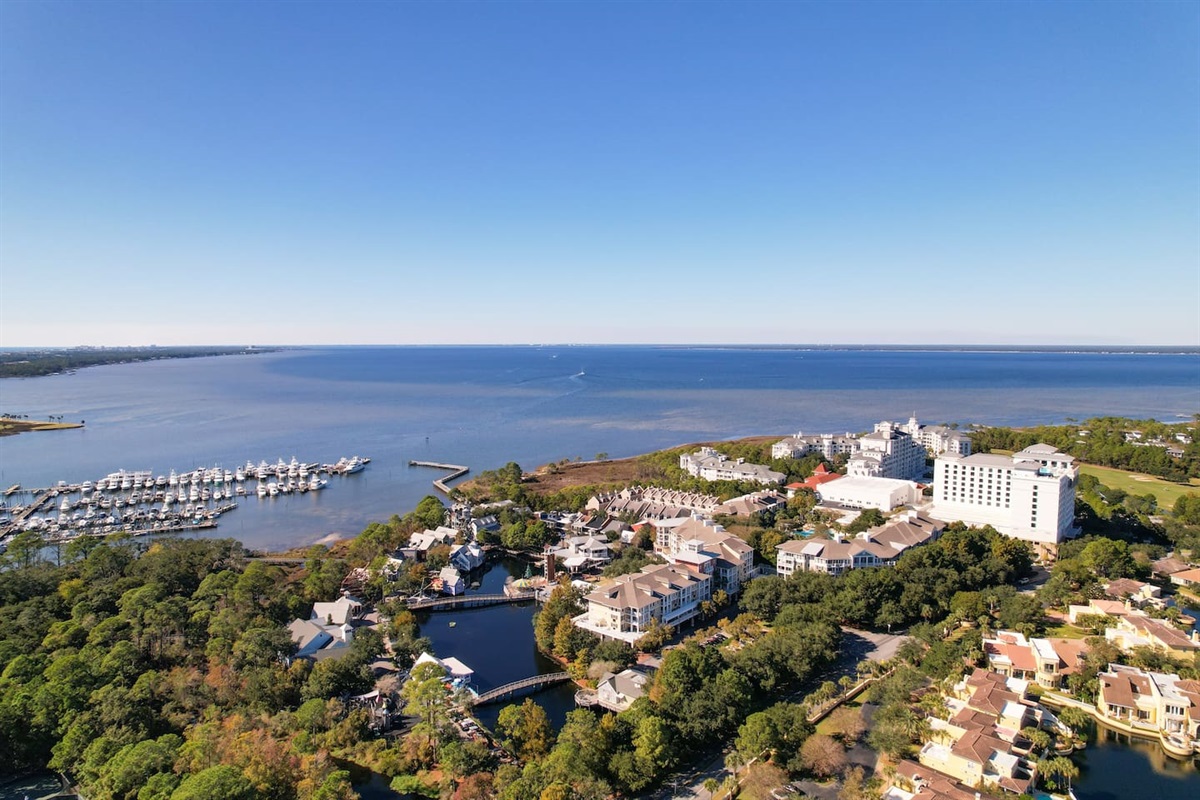 Ariel footage of the Bahia complex along the bayside of the SanDestin Golf & Beach Resort