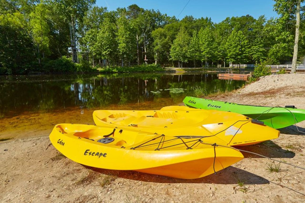 Kayaks are available for rent from the resort