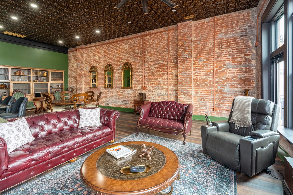 Recliner and leather seating in living room