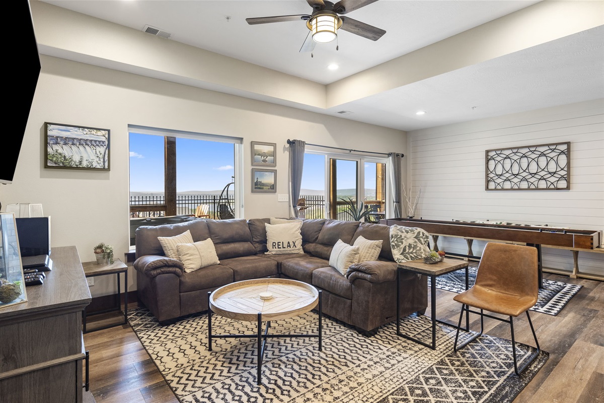 Lower level with comfy couches