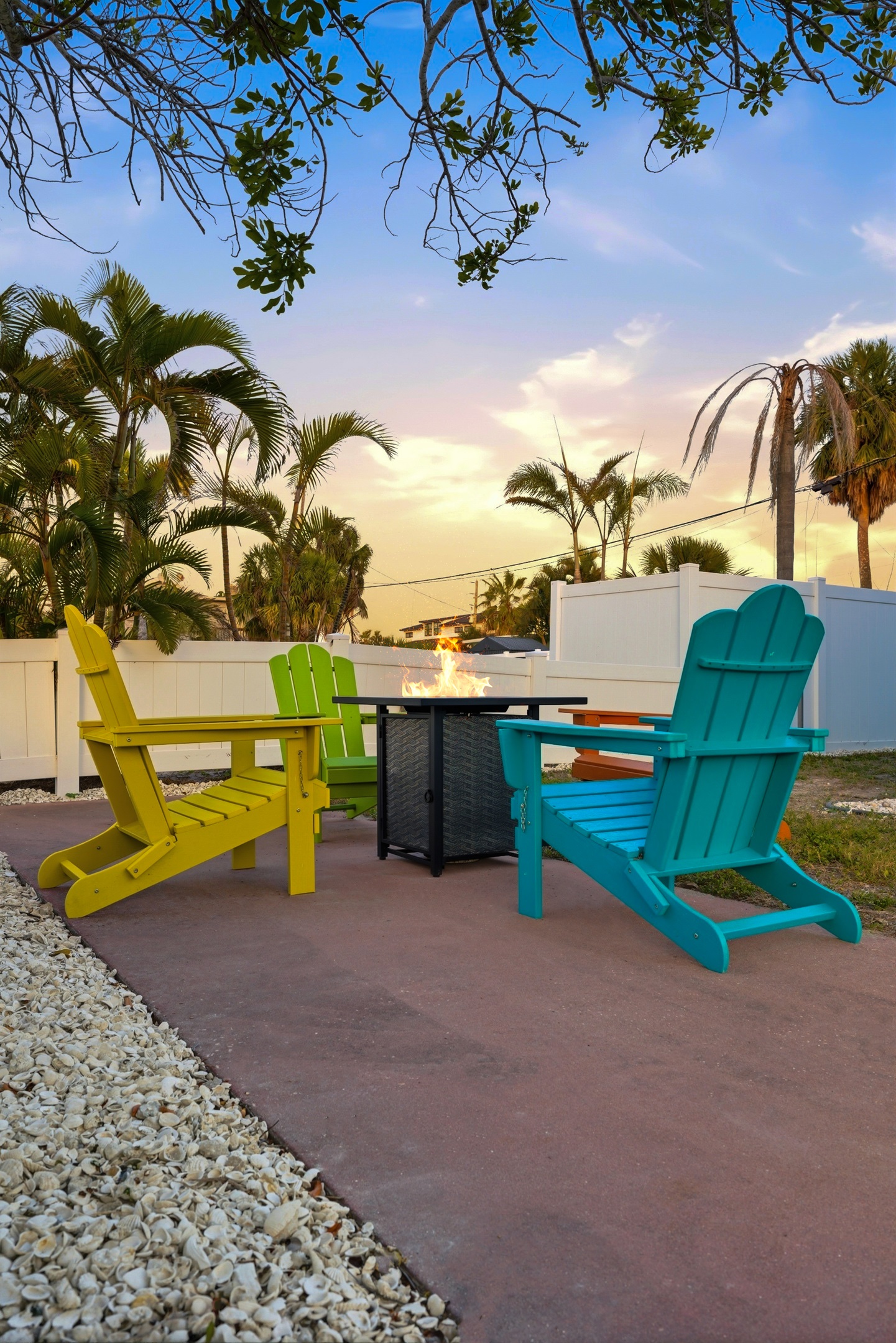 Enjoy the sunset from the outdoor seating area, or a night under the stars using the propane firepit.