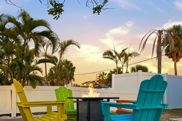 Enjoy the sunset from the outdoor seating area, or a night under the stars using the propane firepit.