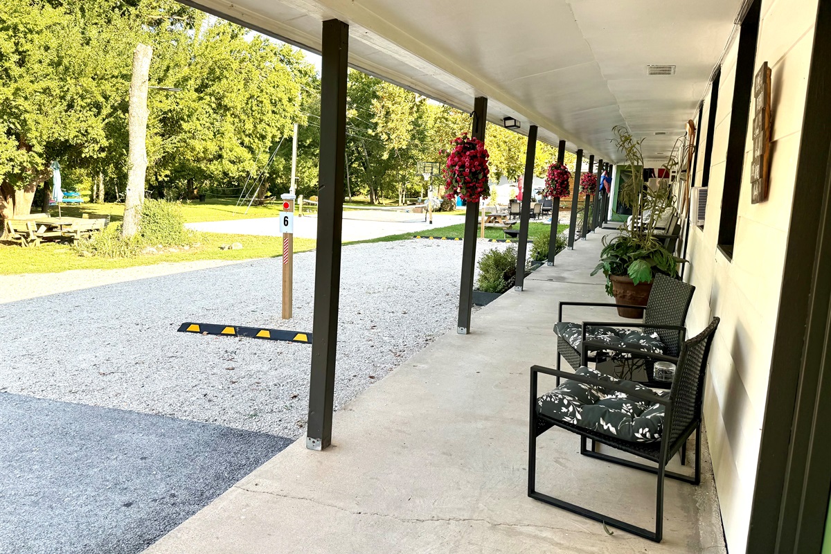 Your room is on the back of the building with parking in front of your door.