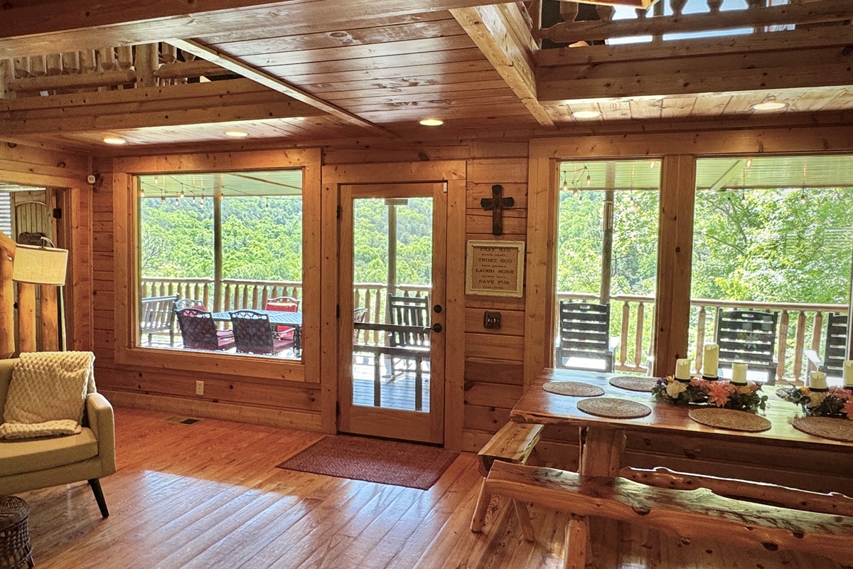 View of back deck from living room.