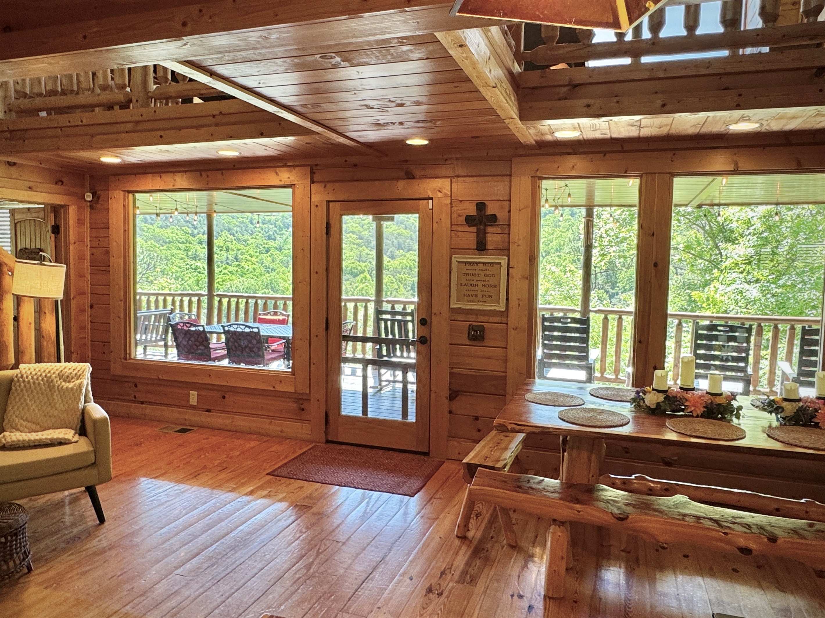 View of back deck from living room.