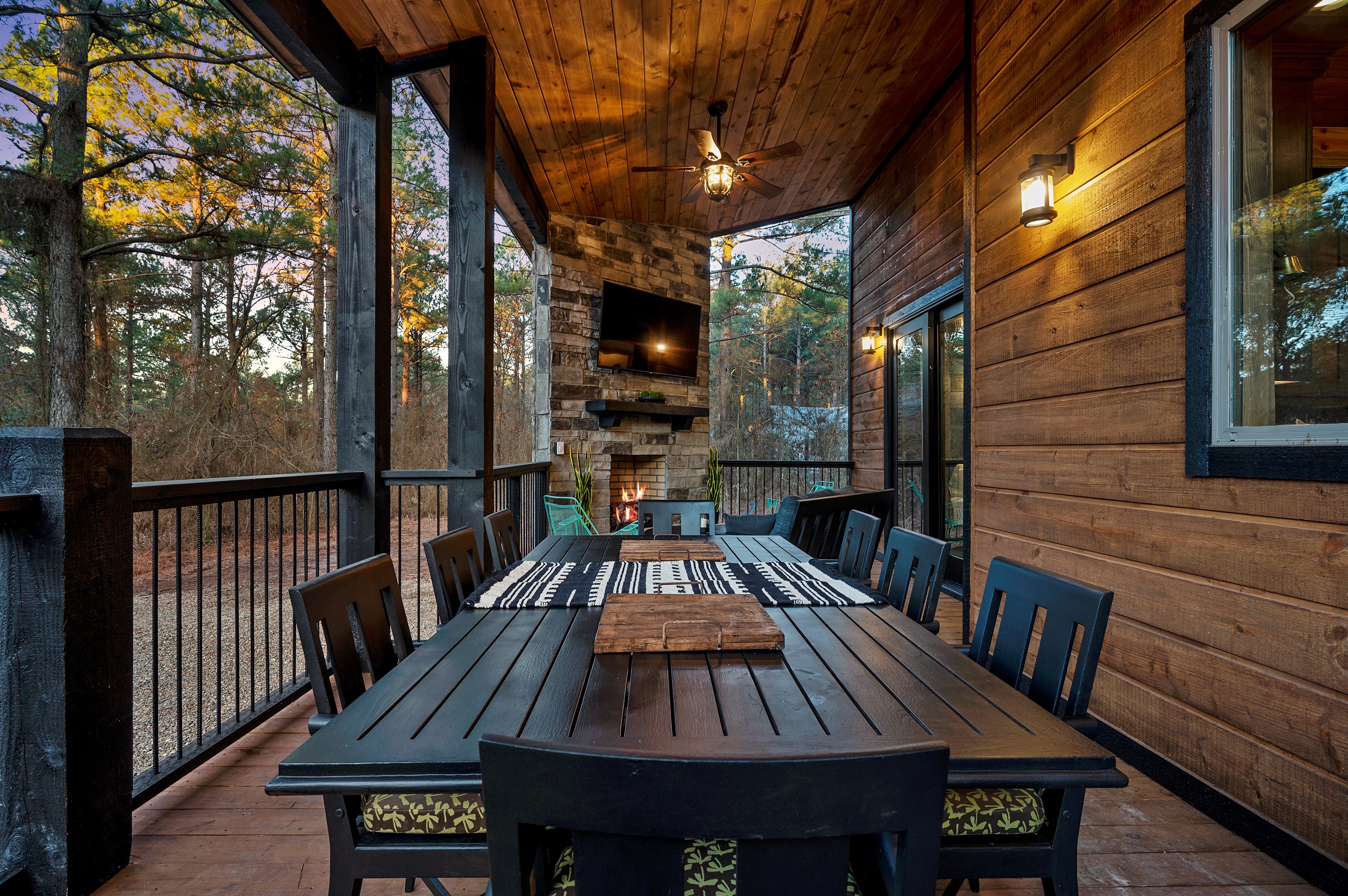 Enjoy meals together outdoors with spacious seating for eight under the open sky.