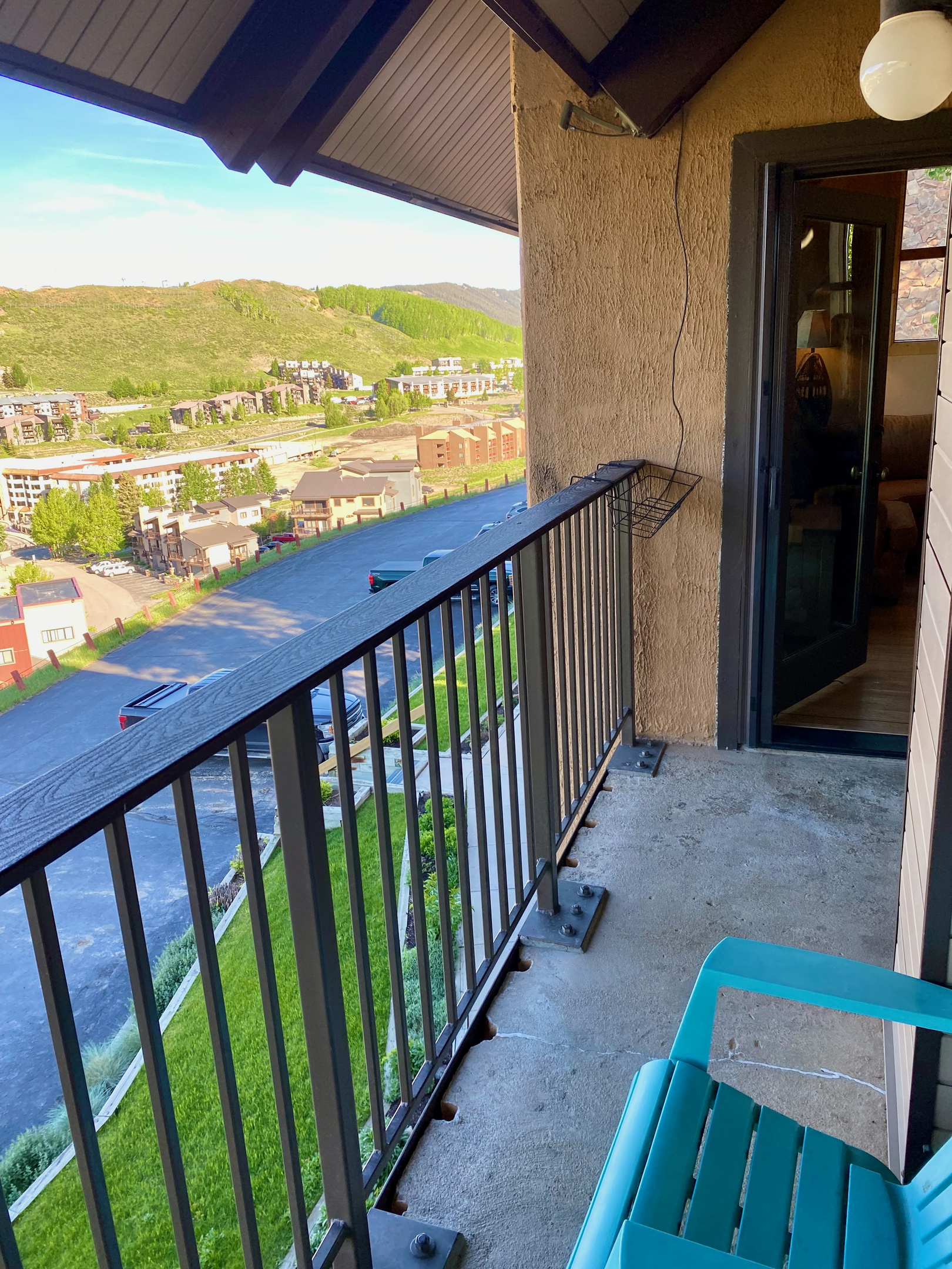 Covered deck off living area-  view of chairlifts, base area, Mt. Crested Butte, Mt. Snodgrass 