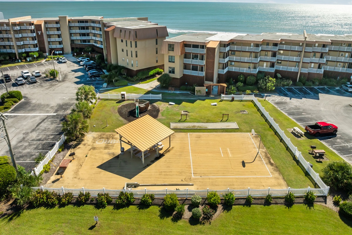 Basketball court and playground area