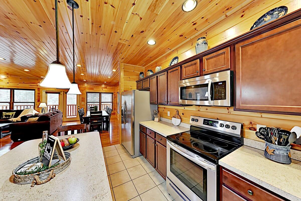 Kitchen opens up to the dining area and living room