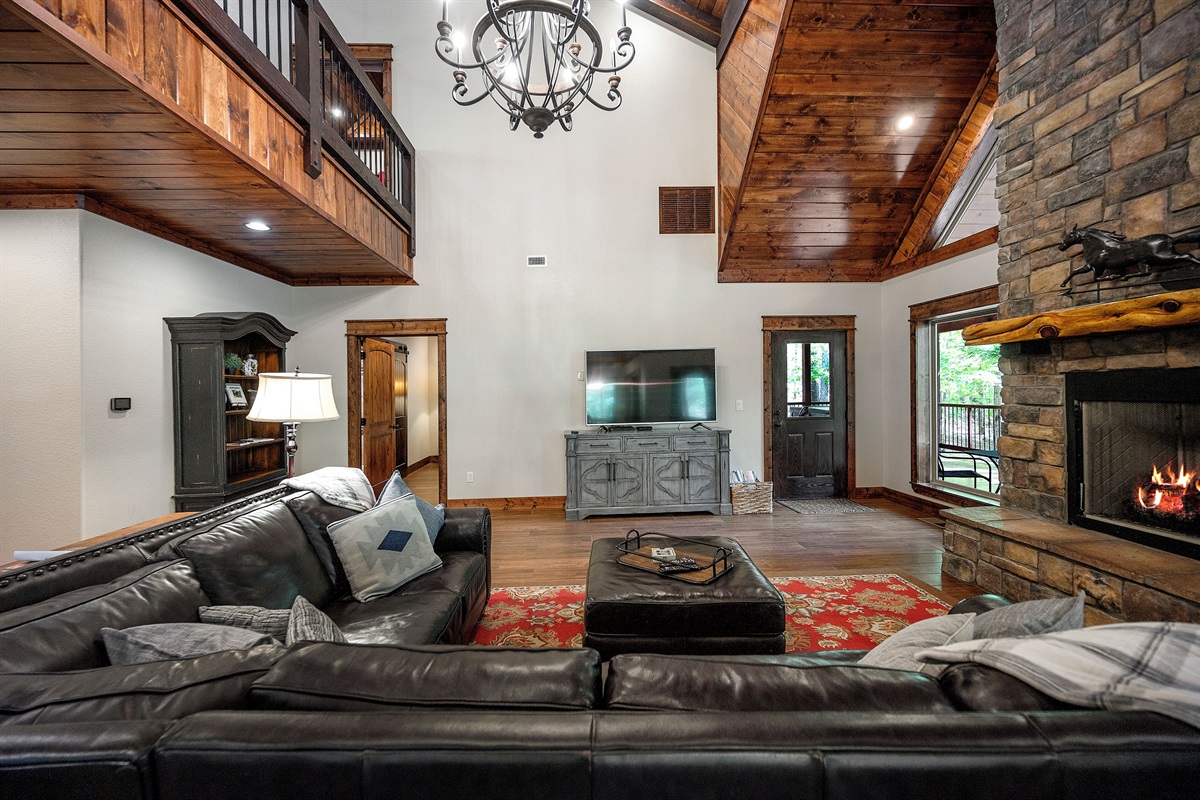 Wood and stone accents with lighter walls provide balance to maintain airy vibe
