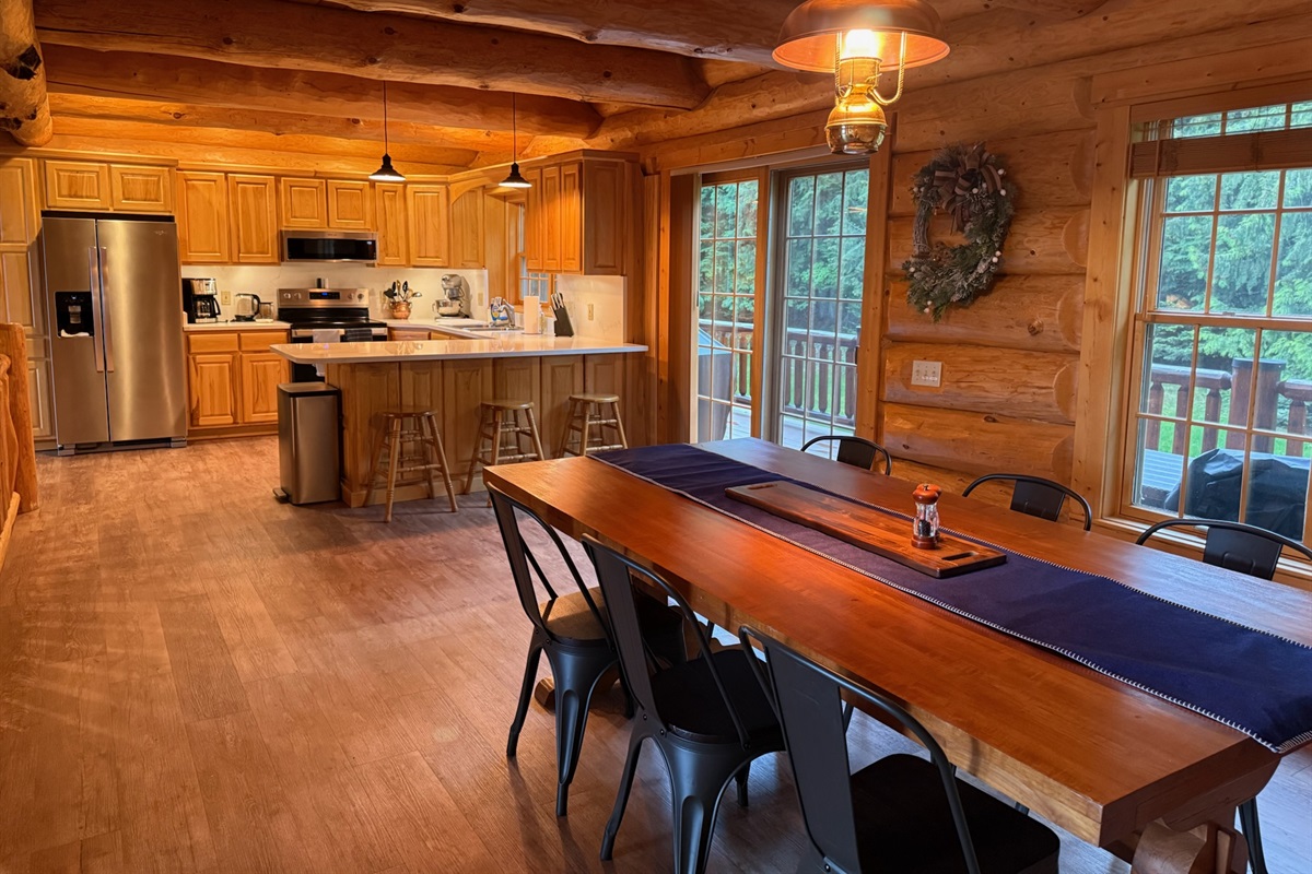 Kitchen and dining room on upper level