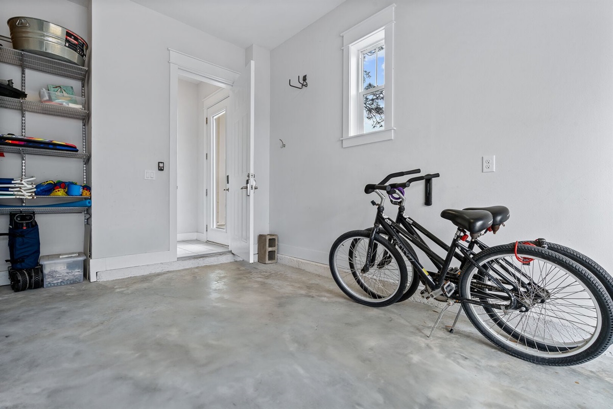 Complimentary bikes and beach gear in the garage.