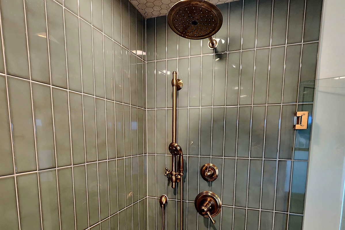 Brushed brass shower system with hand wand