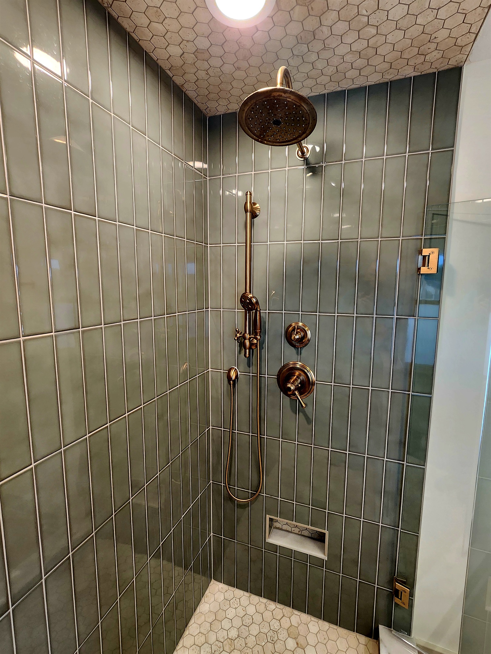 Brushed brass shower system with hand wand