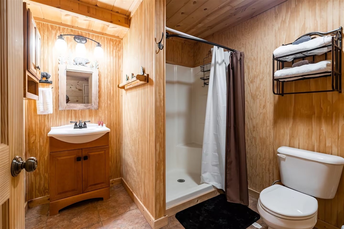 Bathroom #4 is full bathroom on lower level games room area hot tub floor level