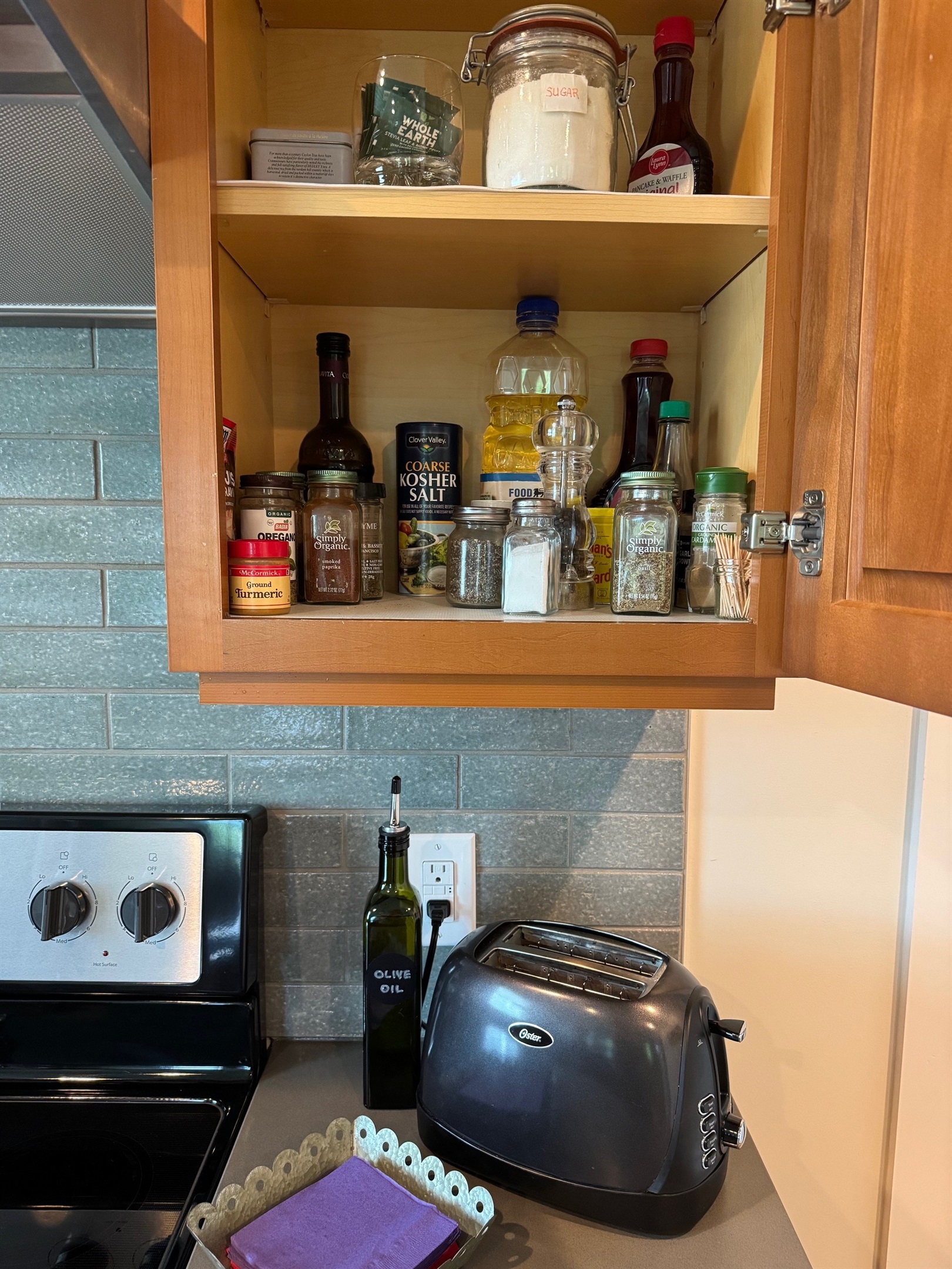 We keep olive oil, salt and pepper, and other spices on hand for our guest use.