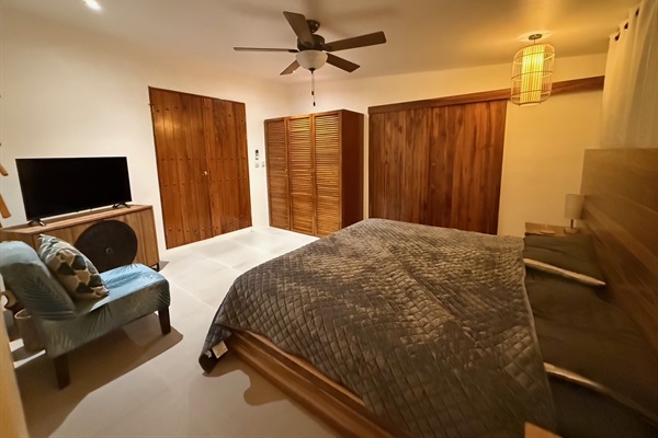 Bedroom 3 showing barn doors shut to the sitting room/kid bedroom