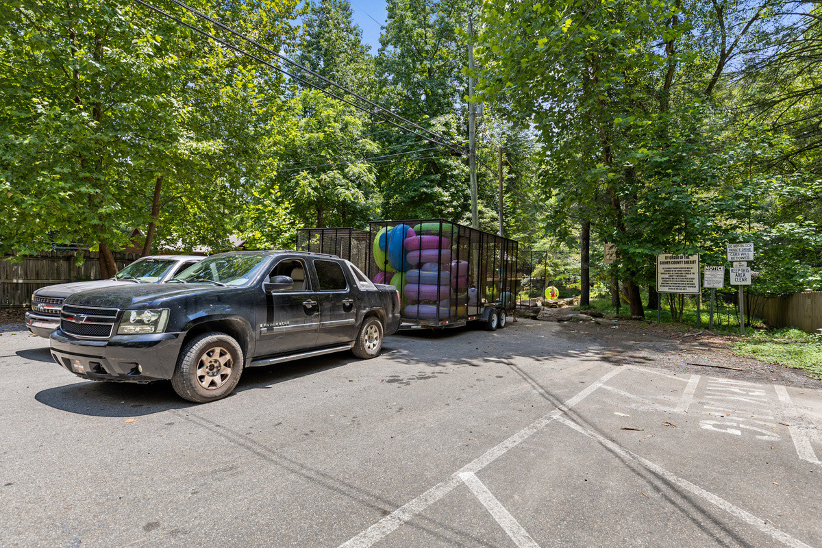 One of Cartecay Landing's best perks—the tubing trip ends just steps from the property, so you can simply hop out and walk back to the cabin.