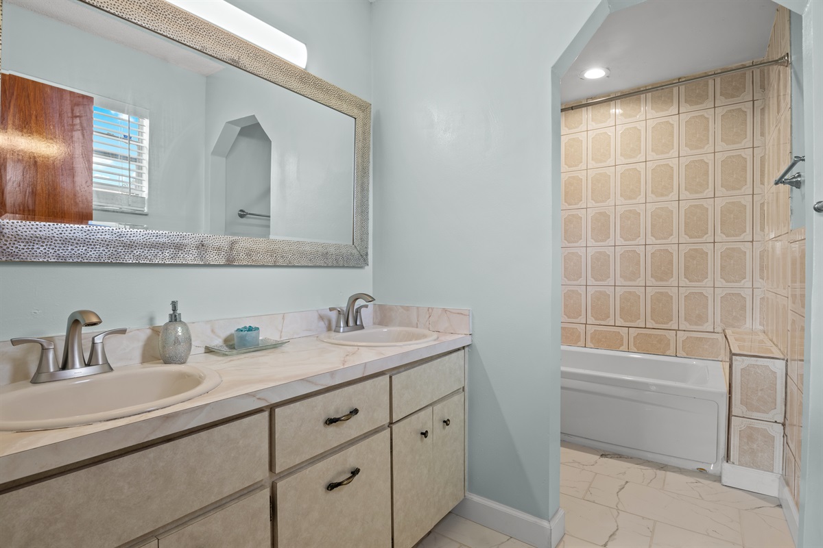 Master bathroom ensuite double sink vanity.