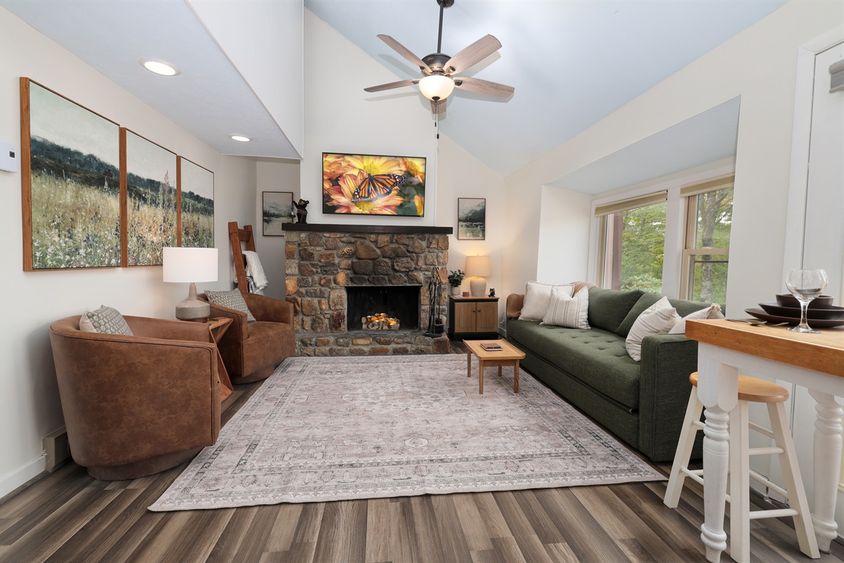 Open Concept Living Room + Fireplace