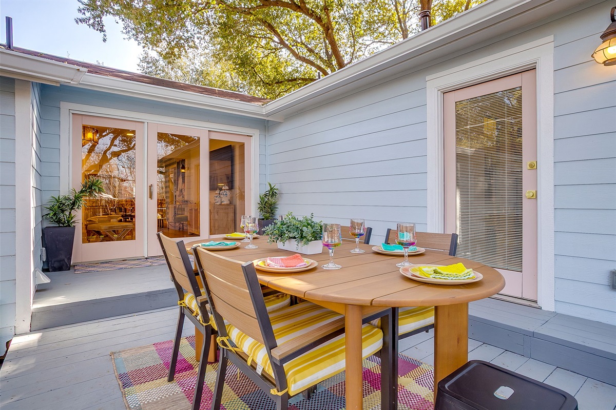 Outdoor dining table with seating for six