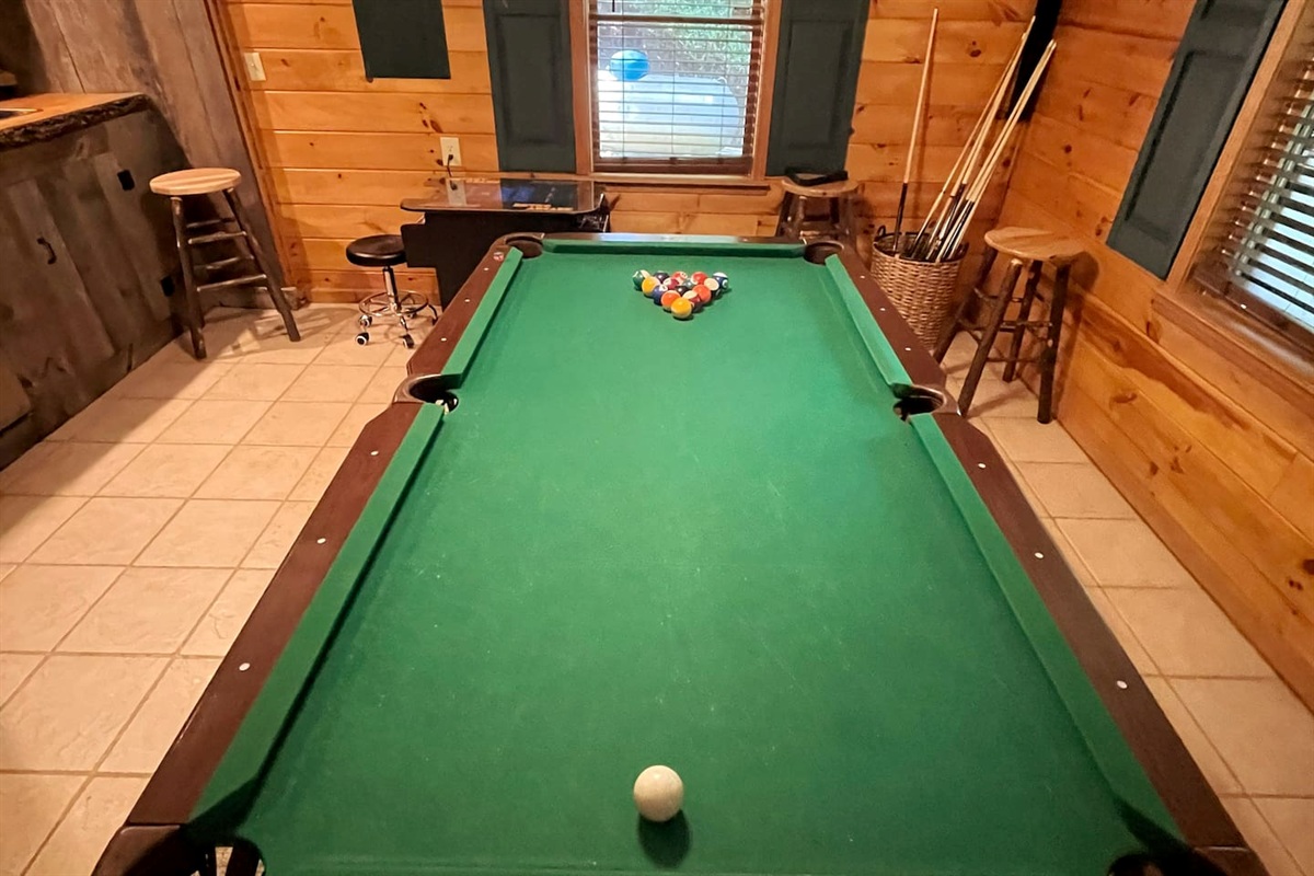 Pool table in downstairs game room