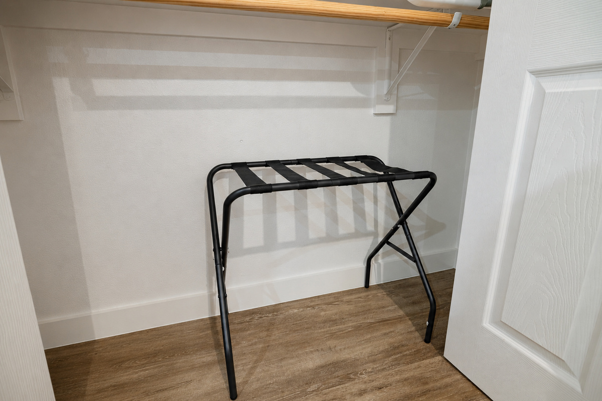Convenient luggage rack to keep your belongings organized and easily accessible!