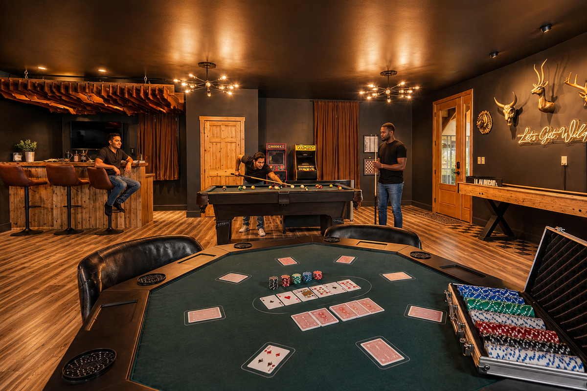 {Speakeasy Game Room} Enjoy poker, pool, shuffleboard, arcade games, and a private bar for unforgettable nights in.