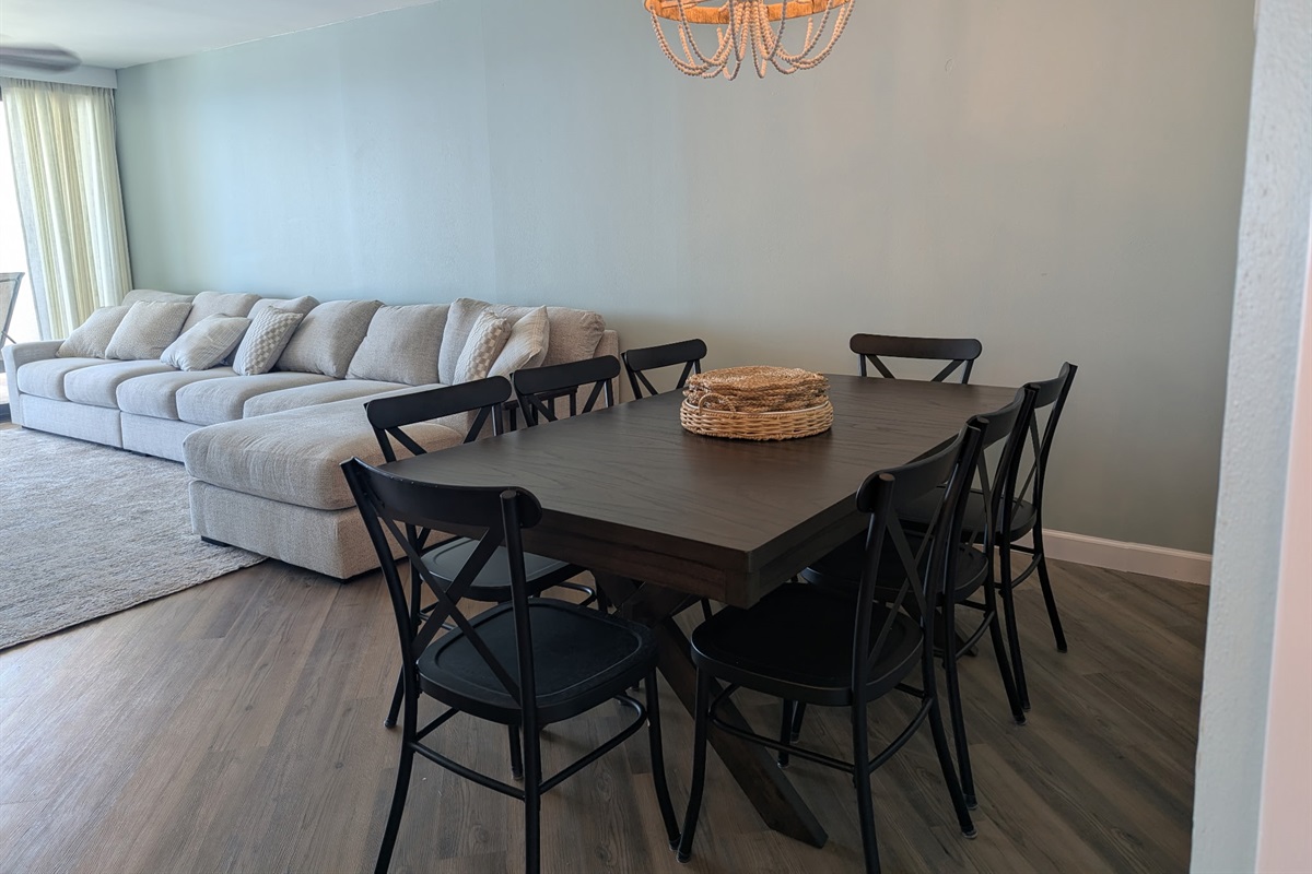 Dining with perspective relative to living room