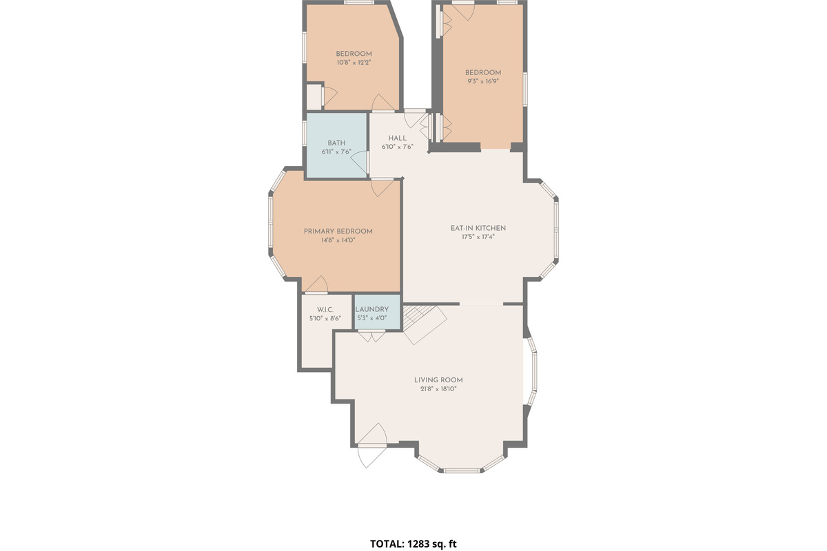 Complete ground-floor layout showing self-contained 3BR layout, single-level living, and dual private entries.