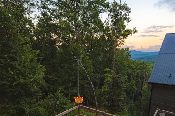 The hot tub deck is arranged for both privacy and views