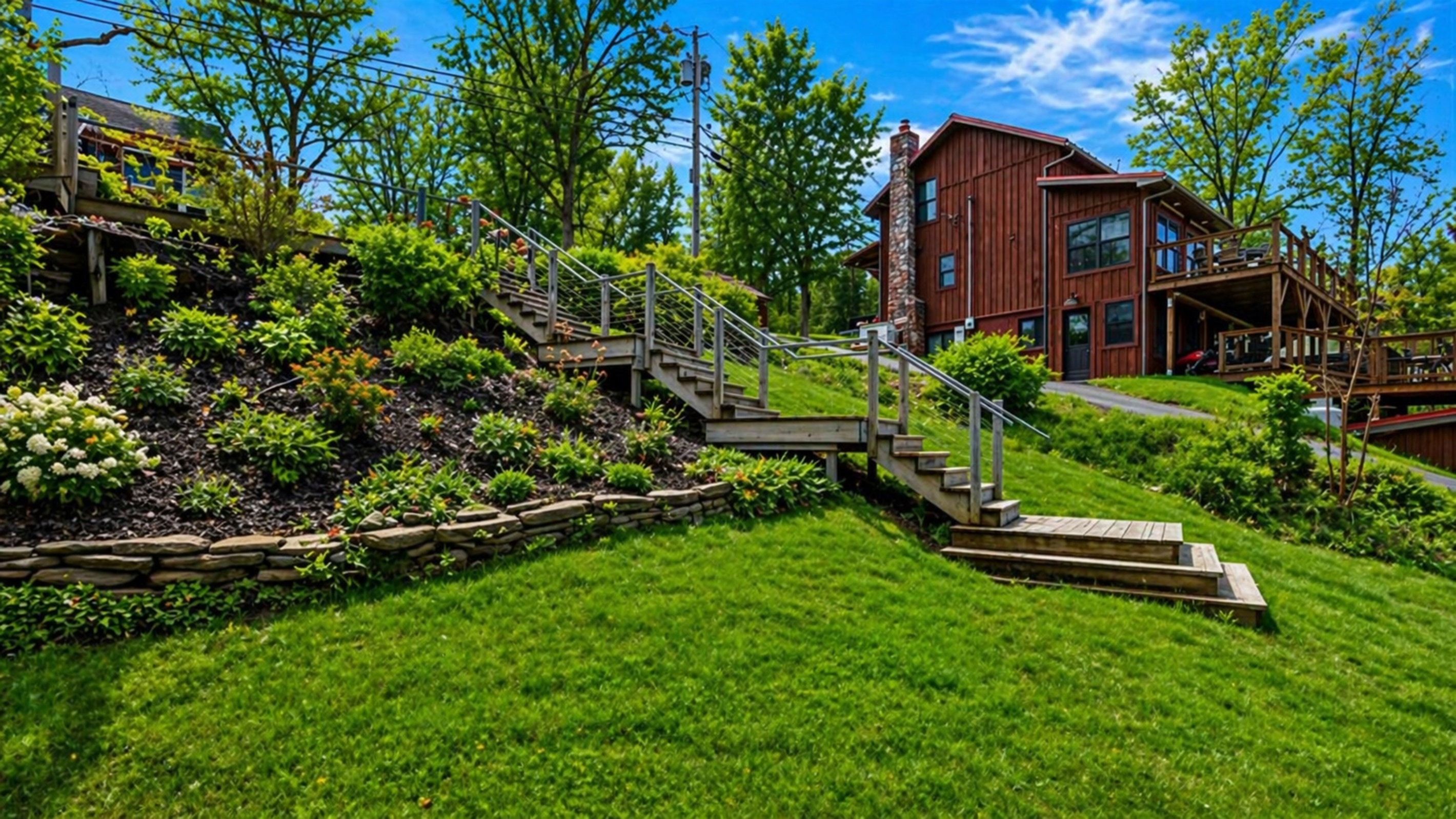Stairs to the lake and seasonal bunk house