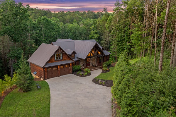 Another look at the inviting front of the home, welcoming you to your mountain escape.