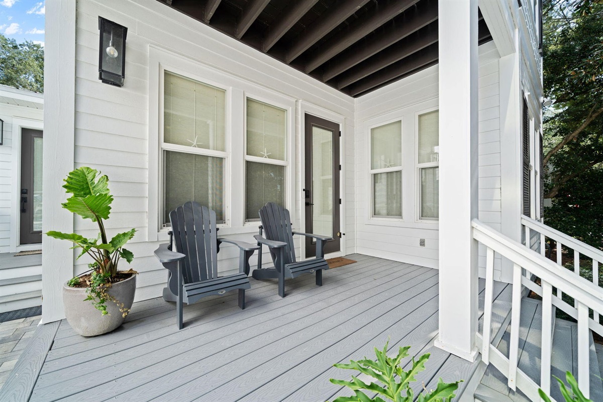 Front Porch offers two comfortable Adirondack chairs, perfect for morning coffee and a good book.